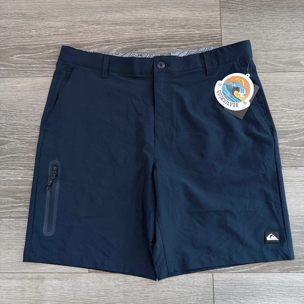 Quiksilver Hybrid Amphibian Shorts Men's 36 Total Eclipse Navy Stretch Zip NEW